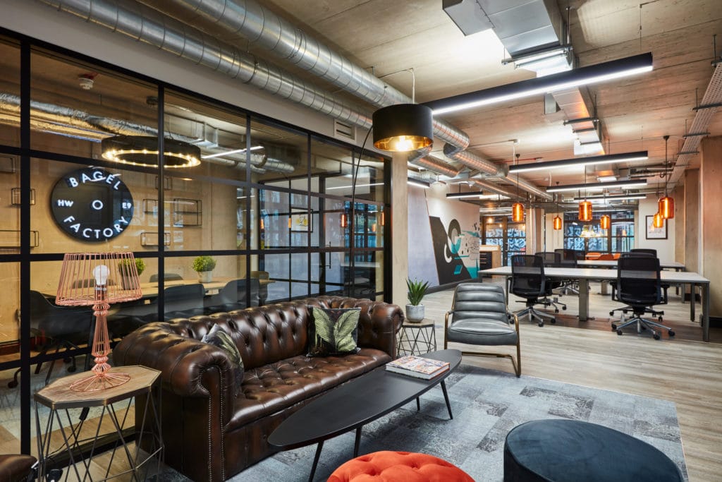 Member collaboration area inside Fish Island Coworking office design and build project by AIS