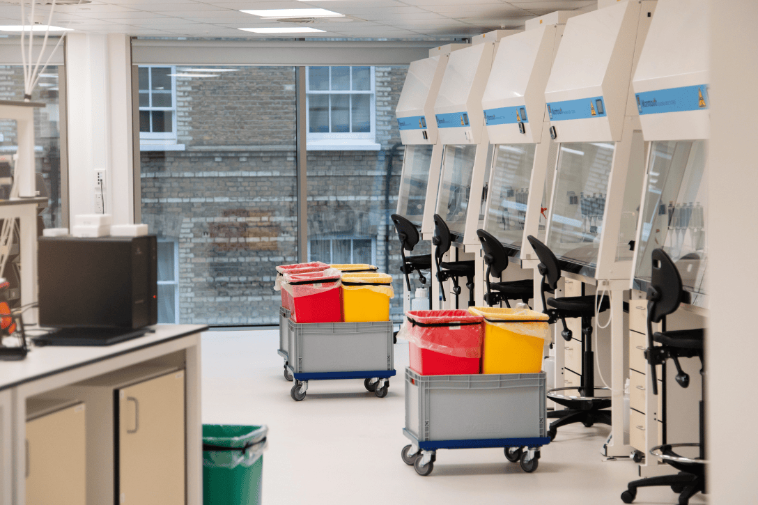 Insight into a working lab - induction booths and clinical waste