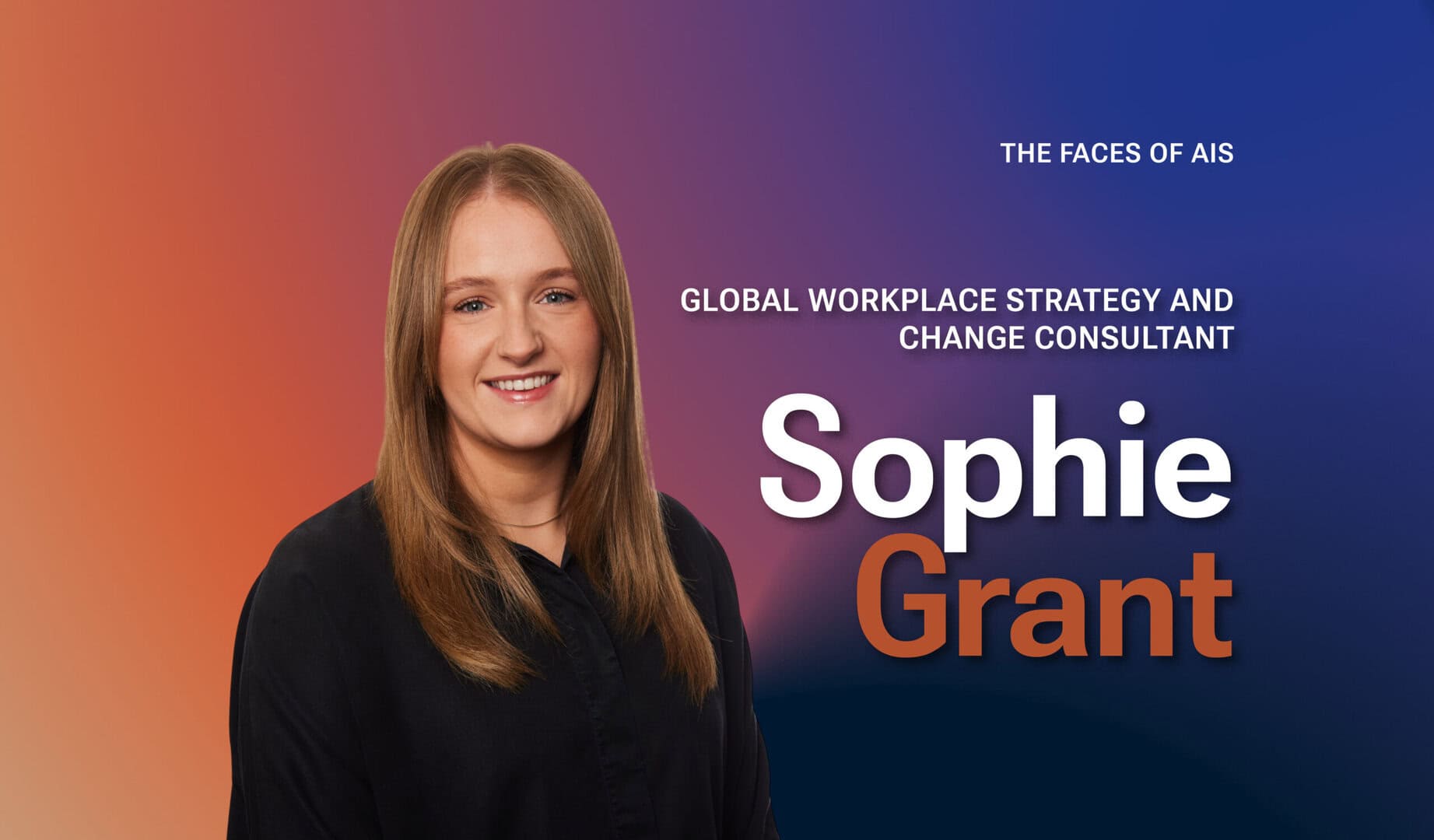 Coloured gradient with a headshot of a blonde girl